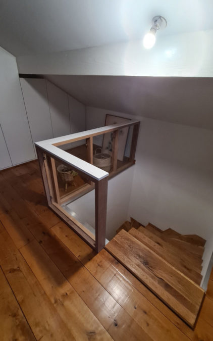 Rambarde escalier bois et verre